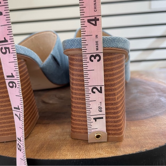 NWT 6.5 9 9.5 10 NINE WEST light blue Jean black heel open toe sandals - Picture 6 of 10